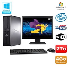 Pc optiplex 780 dt intel e7500 2.93ghz 4go 2000go wifi win 7 ecran 22'