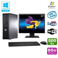 Pc optiplex 780 dt intel e8400 3ghz 8go 500go wifi win 7 ecran 22'