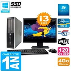 Pc compaq 8200 sff ecran 22' core i3-2120 ram 4go disque 120 go ssd wifi w7