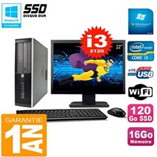 Pc compaq 8200 sff ecran 22' core i3-2120 ram 16go disque 120 go ssd wifi w7