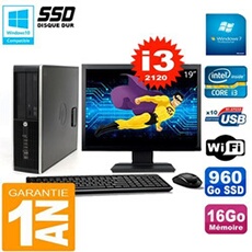 Pc compaq 8300 sff ecran 19' core i3-2120 ram 16go disque 960 go ssd wifi w7