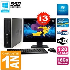 Pc compaq 8300 sff ecran 22' core i3-3220 ram 16go disque 120 go ssd wifi w7
