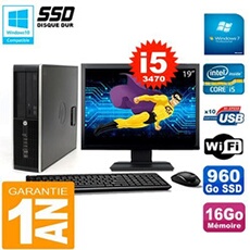 Pc compaq 8300 sff ecran 19' core i5-3470 ram 16go disque 960 go ssd wifi w7
