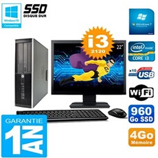 Pc compaq 8200 sff ecran 22' core i3-2120 ram 4go disque 960 go ssd wifi w7