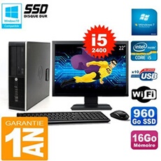 Pc compaq 8300 sff ecran 22' core i5-2400 ram 16go disque 960 go ssd wifi w7