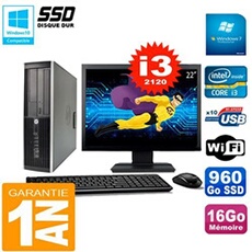 Pc compaq 8200 sff ecran 22' core i3-2120 ram 16go disque 960 go ssd wifi w7