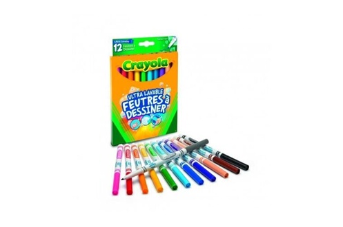 Dessin et coloriage enfant Crayola - 12 feutres a dessiner ultra lavables  (pointe fine) - boîte française - se nettoie sans frotter