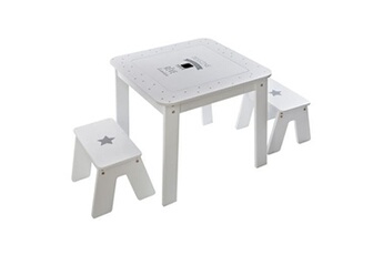 Table et chaise enfant Atmosphera For Kids Atmosphera Kids - Table bureau avec tabourets enfant Douceur - L. 57 x H. 51 cm - Blanc et gris - Douceur