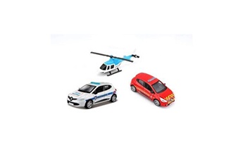 circuit voitures bburago 1/64 - pack de 3 vehicules - helicoptere + voiture pompier + voiture police