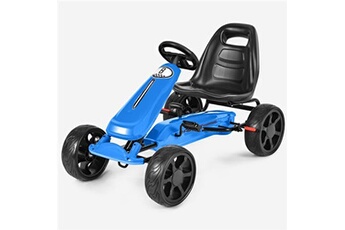 véhicule à pédale giantex go kart à pédales formule 1 racing embrayage avec frein, bleu, roues en caoutchouc eva pour enfants pour 3-8 ans