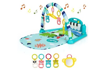 tapis d'éveil giantex tapis d'éveil musical pour bébé, tapis de jeu pour bébé avec piano pivotant, musique et lumière, bleu