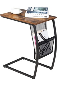 table basse giantex table d'appoint, bout de canapé de style industriel moderne cadre en métal 52 x 35 x 63 cm pour salon, chambre, balcon, marron rustique et noir