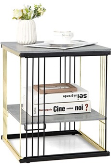 table de chevet giantex table d'appoint à 2 niveaux, bout de canapé carré avec cadre métallique doré, plateau amovible, 39 x 39 x 45 cm, gris doré