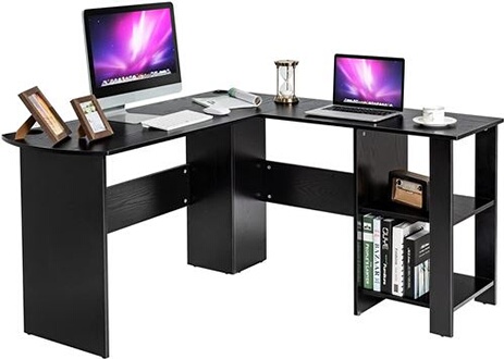 Bureau d'angle avec étagères de rangement 130 x 130 x 72,5 cm (l x l x h ) en forme de l noir Bureau d'angle avec étagères de rangement 130 x 130 x 72,5 cm (l x l x h ) en forme de l noir