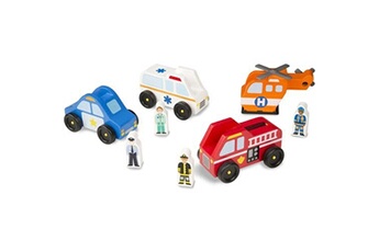 garage jouet melissa & doug ensemble de 4 véhicules d'urgences en bois