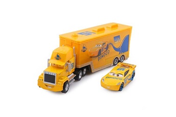 camion disney camion pixar mack-a10 avec 1 petit véhicule , 1:55 moulé , 21*6.5*4.5cm -jaune