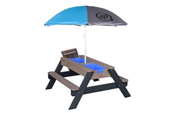 Bac à sable Axi Table sable et eau NICK Anthracite avec parasol Bleu Gris 90x80x56cm