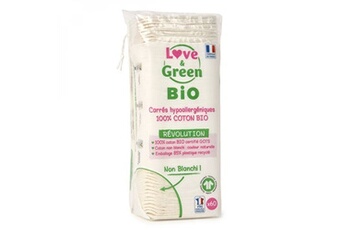 Accessoire de toilette bébé Love & Green Love and Green - 60 carrés hypoallergéniques - 7.5 x 7.5 cm - 100% Coton Bio