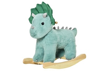 jouet à bascule homcom jouet à bascule dinosaure effet sonore rugissement bois peuplier peluche courte polyester vert d'eau