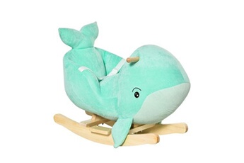 jouet à bascule homcom jouet à bascule baleine - effet sonore chant baleine - fauteuil intégré, ceinture de sécurité - bois peuplier peluche courte polyester turquoise