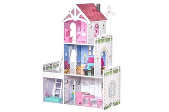 maison de poupée homcom maison de poupée 3 étages jeu d'imitation grand réalisme multi-équipements mdf rose