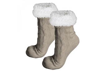 chaussettes hautes et mi-bas vivezen paire de chaussettes, chaussons polaires mixtes - taille 40-45 - beige -