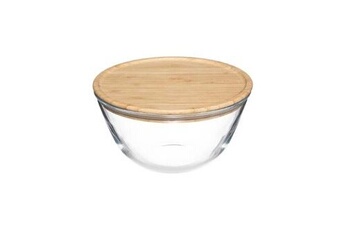 platerie de service five simply smart saladier en verre "couvercle bambou" 1l transparent