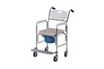 Homcom chaise percée à roulettes - fauteuil roulant percé - chaise de douche - seau amovible, accoudoirs, repose-pied - acier chromé hdpe blanc photo 1