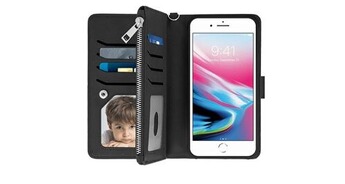 Coque et étui téléphone mobile Avizar Étui iphone 6 plus/6s plus/7 plus/8 plus portefeuille coque amovible - noir
