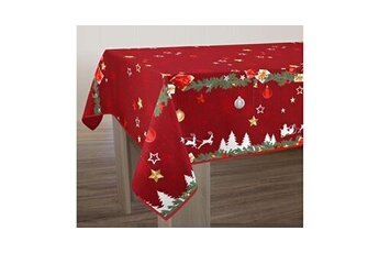 nappe de table le linge de jules nappe anti-taches noël rouge - taille : rectangle 150x200 cm