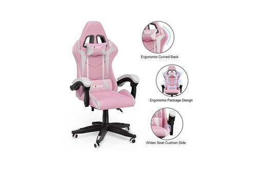 Chaise gaming Bigzzia Fauteuil gamer - chaise gaming - siège de bureau  réglable pivotant gaming racing - avec coussin et dossier inclinable rose