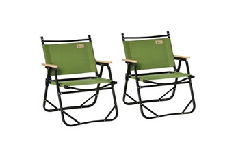 chaise et fauteuil de camping outsunny lot de 2 chaises de plage camping pliantes - structure en aluminium avec sac de transport - dim. 55l x 55l x 66h cm vert