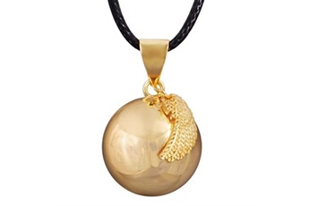 bijou generique bola de grossesse boule aile d'ange dorée avec collier en cuir