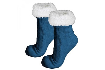 chaussettes hautes et mi-bas vivezen paire de chaussettes, chaussons polaires mixtes - taille 35-39 - bleu pétrole -