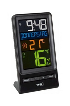 montre à quartz tfa -dostmann spira numérique thermomètre radio avec émetteur radio, noir, 9 x 6 x 15 cm