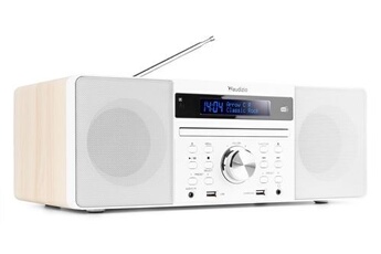 Réveil Audizio Radio Prato Dab+ Lecteur CD Bluetooth Ecran LCD Fonction Horloge Et Veille Télécommande Blanc