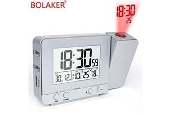 Réveil Bolaker Réveil à projection LED Horloge de USB avec heure température, argent