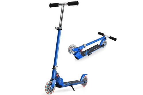 Trottinette Giantex trottinette pliable bleu 70 x 10 x 63-85cm hauteur  ajustable avec 2 roues patinette pliante pour enfant de 4 à 13 ans kick  avec led clignotantes