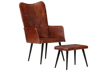 fauteuil de jardin vidaxl chaise à oreilles avec repose-pied marron cuir véritable