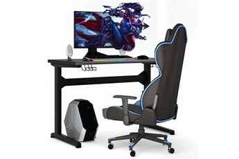 bureau gamer giantex bureau gamer ergonomique, bureau informatique avec porte-gobelet, support pour casque, tapis de souris, 123 x 60 x 76 cm, noir