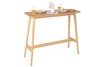 table de cuisine giantex mange debout table haute de cuisine en bambou, table de bar bistrot avec repose-pieds, revêtement de vernis etanche, 120x45x99cm, table