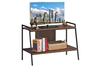 meubles tv giantex table console, console meubles 89 x 43 x 60 cm, meuble tv, meuble multimédia en bois à 2 niveaux, pour téléviseurs jusqu'à 81,2 cm, noyer