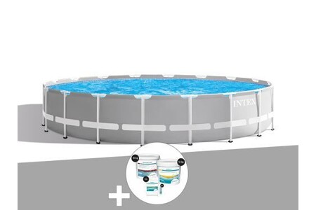 Piscine tubulaire Intex Pack piscine tubulaire Prism Frame ronde 6,10 x 1,32 m + Kit de traitement au chlore