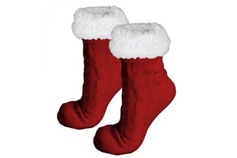 chaussettes hautes et mi-bas vivezen paire de chaussettes, chaussons polaires mixtes - taille 35-39 - rouge -