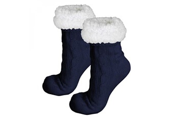 chaussettes hautes et mi-bas vivezen paire de chaussettes, chaussons polaires mixtes - taille 40-45 - bleu marine -