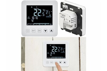 Thermostat et programmateur de température Revolt : Thermostat mural pour plancher chauffant, LCD, touches tactiles, programmable