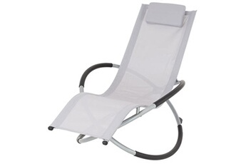 chaise longue - transat ecd germany chaise longue géométrique gris clair avec cadre en acier appui-tête pliable
