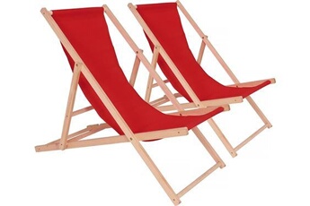 chaise longue - transat habitat et jardin lot de 2 transat en bois chilienne - 107 x 56.5 x 81 cm - rouge
