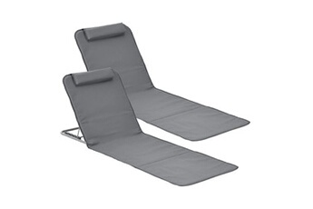 chaise longue - transat premium xl lot de 2 matelas de plage donostia dossier inclinable acier polyester gris foncé [en.casa]