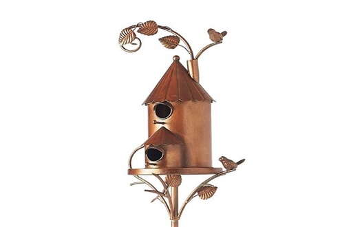 Nichoir Oiseaux Exterieur Silo FONGWAN en Métal sur pied à Poser Villa,  Décoration de Jardin - Or